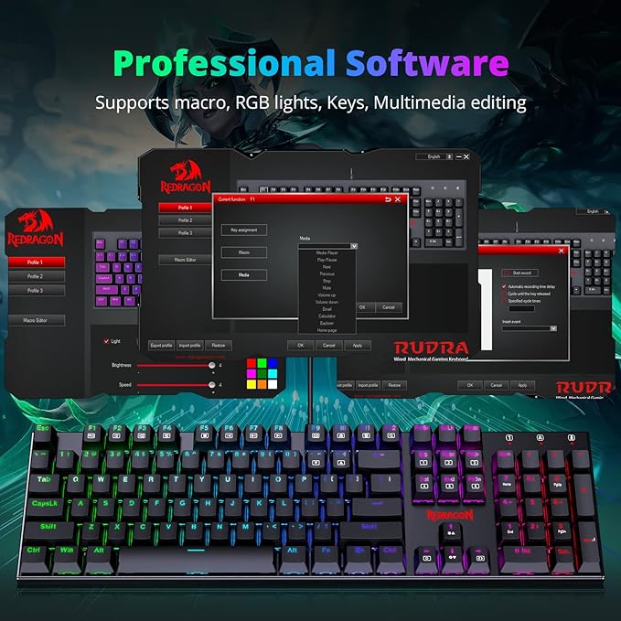 Redragon Mechanical Gaming Keyboard with Red Switches, Wired Keyboard Mechanical with RGB Backlit, Fully Progammable, Durable Aluminum Frame, Anti-Ghosting for PC Windows Mac, K565, Black