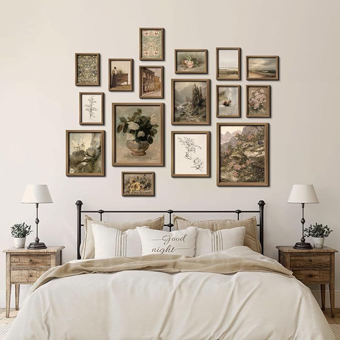 16 PCS Vintage Wall Art Decor, Farmhouse Wall Prints for Bedroom, Rustic Posters for Room Aesthetic, Wall Collage Kit Pictures for Living Room, Cottagecore Dorm Gallery Home Decor