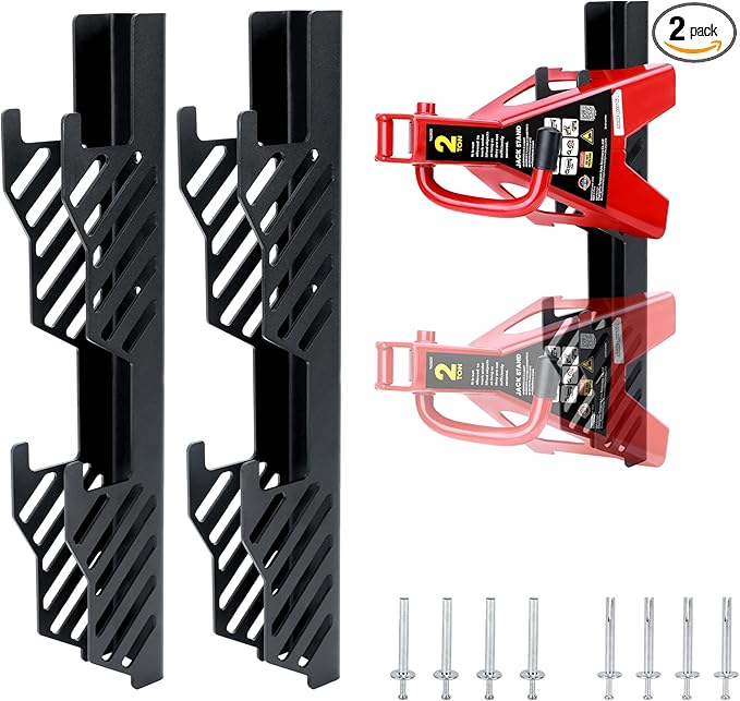 Jack Stands Wall Mount Organizer Brackets Fits 2 & 3 Ton,Heavy Duty Jack Stands Holder Hook,Jack Stand Storage Rack Wall Mount,Great for Car Tower Trailer Accessories Tool– 2 Packs for 4 Jack Stands