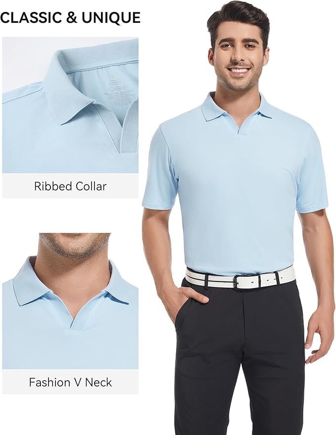 Esabel.C Jacquard Golf Shirts for Men Moisture Wicking Short Sleeve Performance Dry Fit Active Mens Polo Shirts