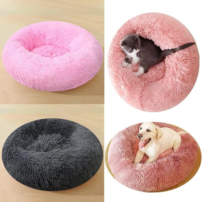 Dog Bed & Cat Bed for Small Medium Dogs, 27 Inch Calming Dogs Bed Anti-Anxiety Machine Washable Fluffy Luxury Anti-Slip Waterproof Pet Puppy Round Bed (Red)