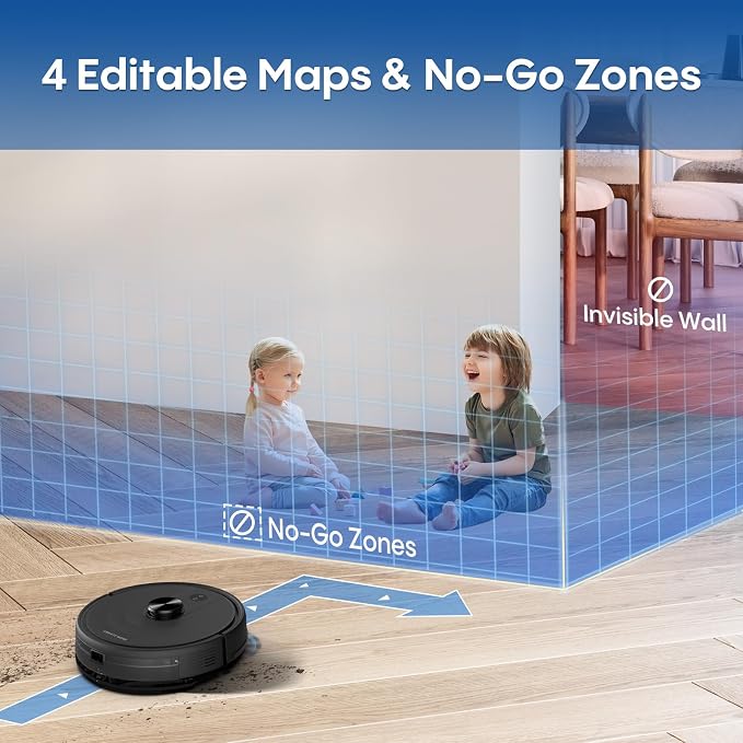 Bagotte Robot Vacuum and Mop Combo with LiDAR Navigation, Self-Emptying Robotic Vacuums Cleaner with 6000Pa Super Power, Mapping, 90 Days Hands-Free, Fast Home Mapping for Pet Hair, Hard Floors