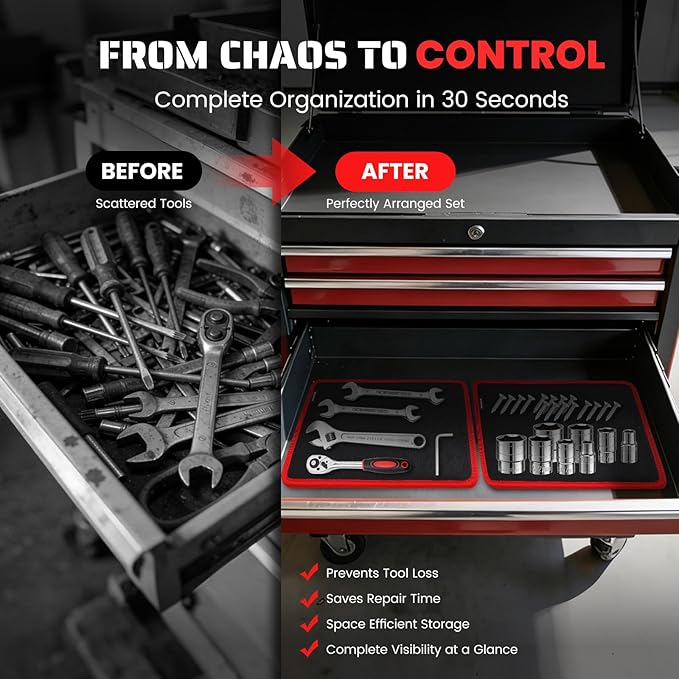 Strong Magnetic Tool Mat Magnetic Parts Tray with Anti-Slip Backing Heavy Duty with Powerful Magnets for Organizing Screws Nuts Bolts Small Tools - Workshop, Garage, DIY-Red 1PCS
