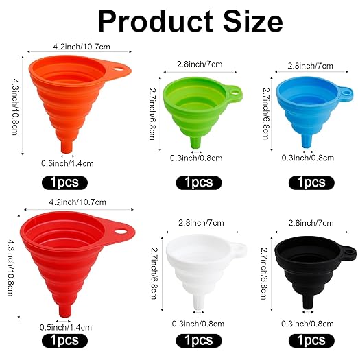 6 Pack Silicone Collapsible Kitchen Funnel for Water Beer Oil Filling Bottles 2 Size Flexible Foldable Mini Small Large Scoop Funnel Set Camp Kitchen Hand Tools Gadgets Accessories Must Have Finds