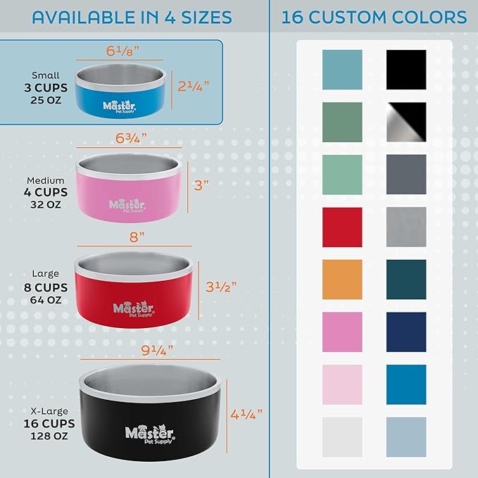 Master Pet Supply Stainless Steel Dog Bowls - 25 oz, Heavy Duty - Emerald Sea, Double Wall Extra-Thick Insulated, Non-Slip Pet Water Bowl for Dogs, Cats & Pets, Anti Rust Metal, Dish Washer Safe