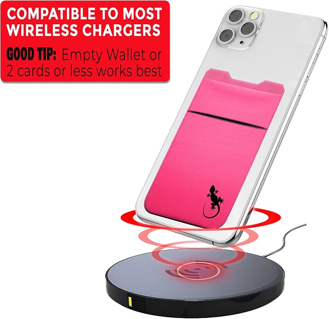 Gecko Travel Tech Double Pocket - Adhesive Card Holder - Cell Phone Pouch - Stick on Spandex Pocket - Carry Credit Cards and Cash (PINK BLACK)