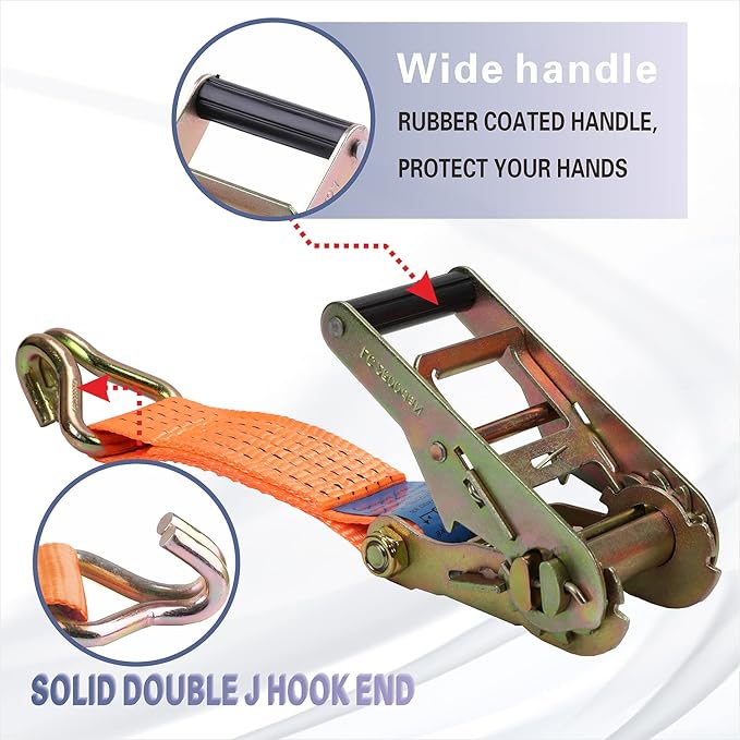 Ratchet Tie Down Straps Set 2 inch 13 Ft 11,000 lbs Break Strength Heavy-Duty Cargo Straps Double J Hook for Moving Appliances Lawn Equipment and Motorcycles 4 Pack Orange