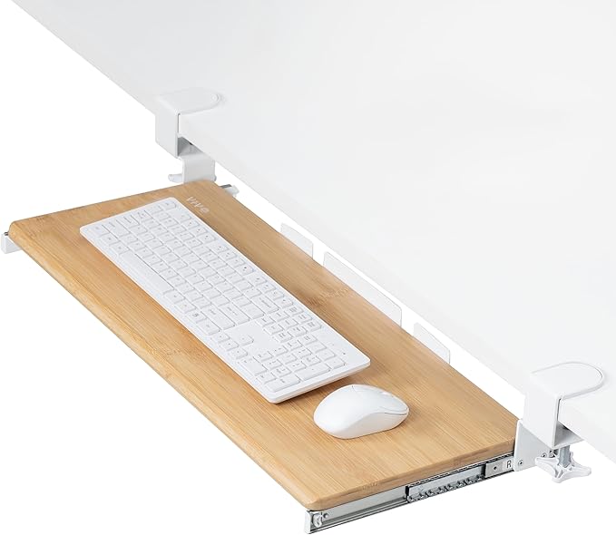 VIVO Real Bamboo Large 27 x 11 in Under Desk Keyboard Tray, MOUNT-KB05O | Keyboard Tray for Typing, Slide Out Platform, Extra Sturdy C-Clamp Mount System, Computer Drawer, Black Frame