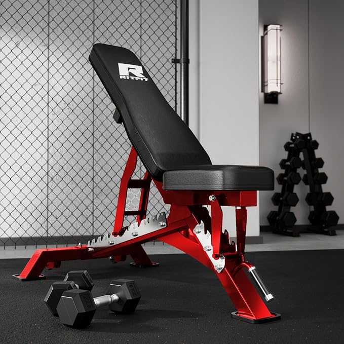 RITFIT Adjustable Weight Bench with Multiple Back Positions for Full Body Workouts, Incline, Decline, and Flat Settings for Home Gym Strength Training, 1300LB Capacity