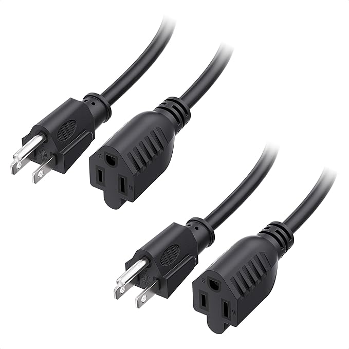 [ETL Listed] Cable Matters 2-Pack 16 AWG Heavy Duty 13A Power Extension Cord - 3ft, 3 Prong Power Cord Extension, NEMA 5-15P to NEMA 5-15R, Black
