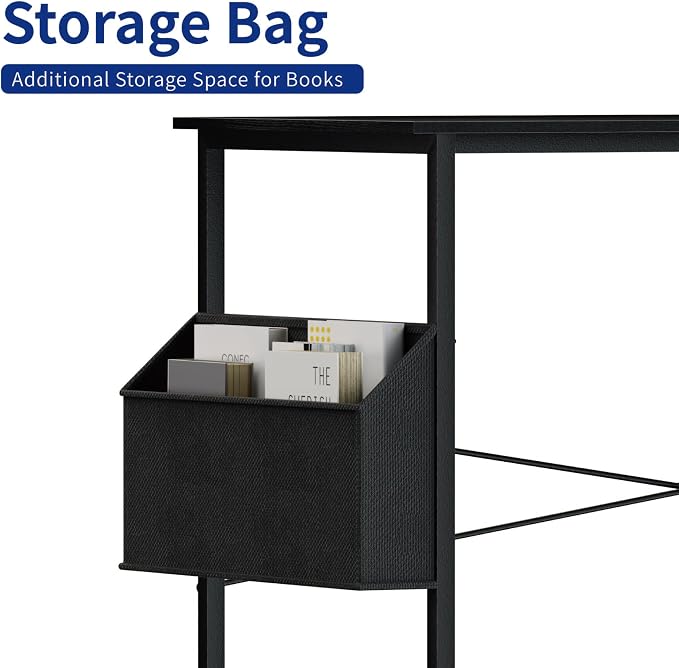 Pamray 47 Inch Computer Desk for Small Spaces with Storage Bag, Home Office Work Desk with Headphone Hook, Small Office Desk Study Writing Table