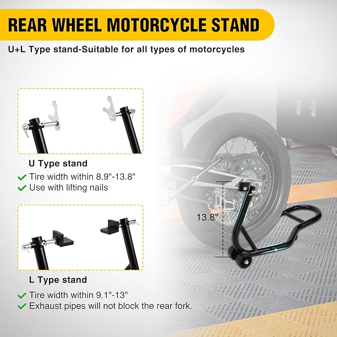 Nilight Universal Motorcycle Stand Lift 850lbs Front Rear Combo Stand Lift Stand Front Wheel Fork Stand Rear U+L Fork Swingarm Spool Stand for Most Yamaha Honda Kawasaki Suzuki Motorcycles