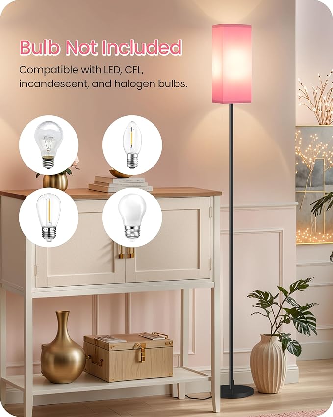 Set of 2 Floor Lamps for Living Room, Modern Tall Standing Lamps with Foot Switches, Bulb Not Included, 64.6'', for Living Room, Bedroom, Study, Kids Room, Pink and Black P07LDP205W1