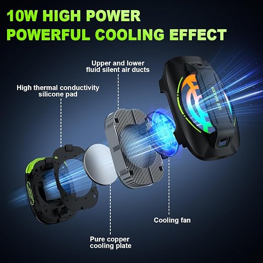 Cell Phone Cooler for Gaming, Magnetic Portable Rechargeable Battery Mobile Phones Radiator with RGB Lights for iPhone Series, iPad Pro, Tablet, TikTok Live