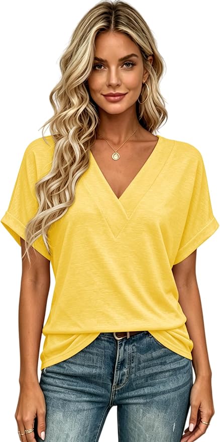 T Shirts Short Sleeve V Neck Tees Womens Tops Beach Vacation Fashion Clothes 2026 Casual Summer Spring Fall Outfits