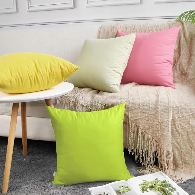 Thmyo 4-Pack 100% Cotton Comfortable Solid Decorative Throw Pillow Case, Square Cushion Cover Pillowcase Sublimation Blank Pillow Covers DIY Throw Pillowcase for Sofa(16x16 inch/ 40x40cm,Light Green)