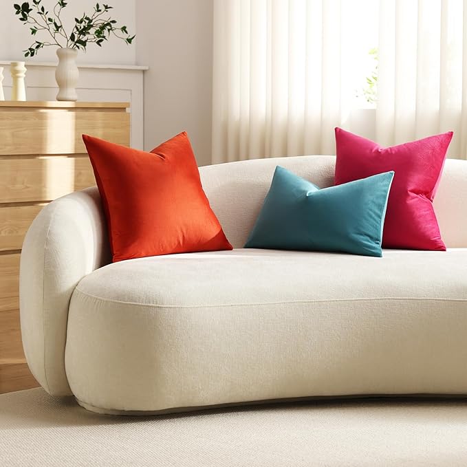 Throw Pillow Covers 22x22 Burnt Orange: Pack of 2 Cozy Soft Velvet Square Modern Luxury Decorative Throw Pillow Cases for Sofa Couch Living Room Bed Home Decor
