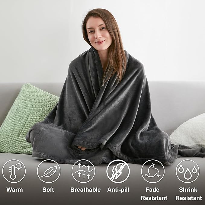 Hansleep King Dark Grey Fleece Blanket, Soft Flannel Bed Blanket | Fuzzy Cozy Blanket 90x108 Inches, Multi-use for Bed, Sofa, Couch, Travel, Camping, All Season Warm Lightweight Cover
