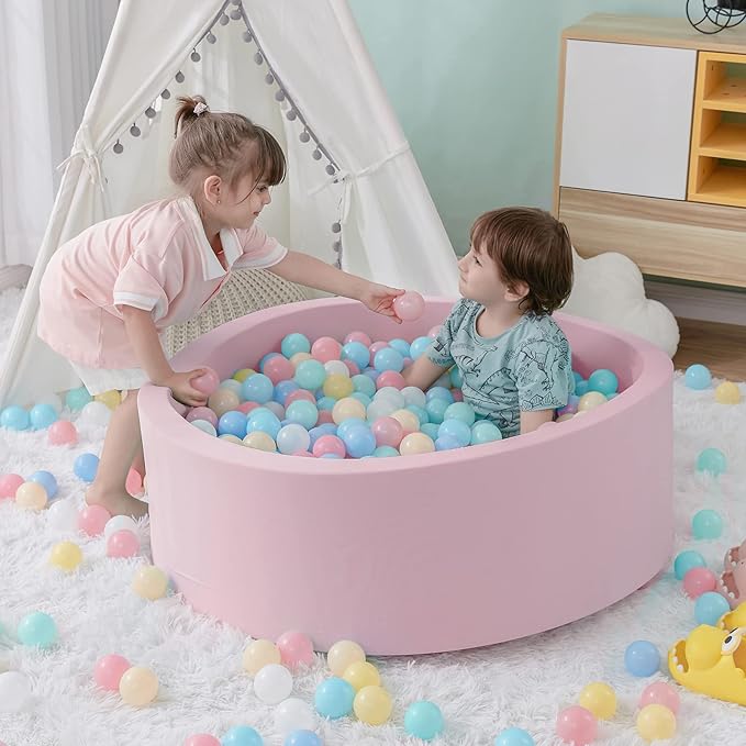 Ball Pit for Toddlers, 35.4"x 11.8" Foam Ball Pits, Indoor Soft Round Baby Playpen for Children, Ideal Gift for Toddlers, Pink, (Balls not Included)