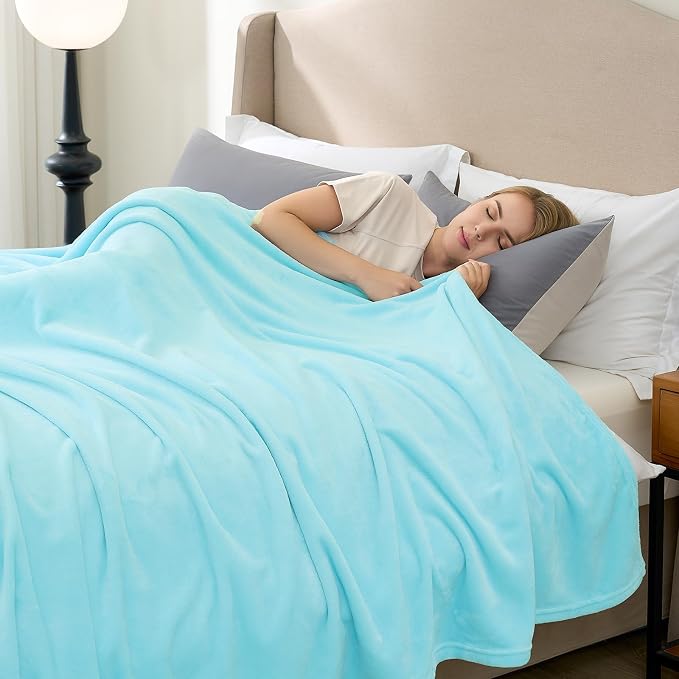 Hansleep Throw Robin Egg Blue Fleece Blanket, Soft Flannel Bed Blanket | Fuzzy Cozy Blanket 50x60 Inches, Multi-use for Bed, Sofa, Couch, Travel, Camping, All Season Warm Lightweight Cover