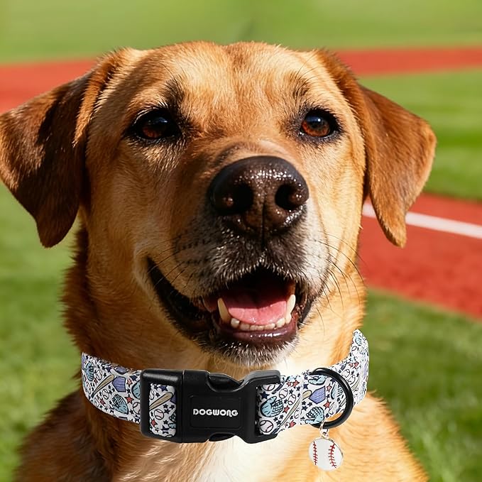 DOGWONG Baseball Dog Collar-Cute Boy Baseball Dog Collar, Adjustable Soft Male Dogs Collars for Small Medium Dogs, XS