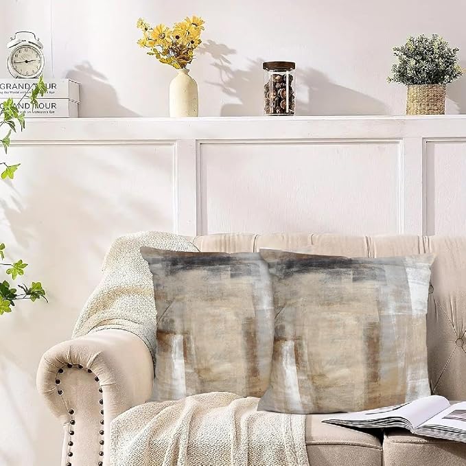 Throw Pillow Covers for Couch, 24x24 Inch, 2 Pack, Grey Beige | Decorative Throw Pillow Covers Cushion Covers for Couch Bedroom Sofa Living Room