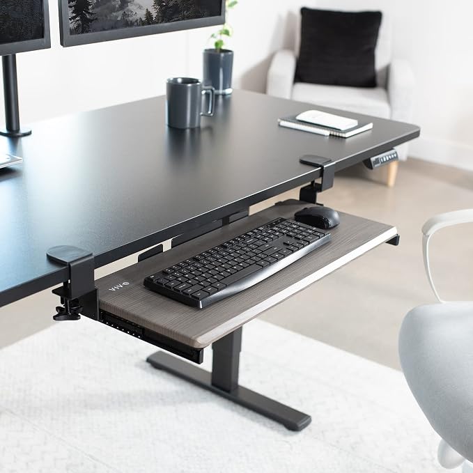 VIVO Large Clamp-on Computer Keyboard and Mouse Under Desk Slider Tray, 27 x 11 inch Pull Out Platform Drawer, Gray, MOUNT-KB05GY | Keyboard Tray for Typing, Slide Out Platform, Extra Sturdy C-Clamp Mount System, Computer Drawer, Black Frame