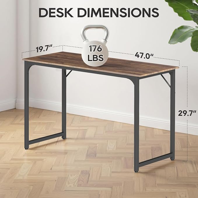 BestOffice | 47 Inch Computer Desk | Brown | Sturdy Office Desk | Metal Frame, Adjustable Feet | Water-Resistant, Scratchproof Surface | Writing Table for Home Office or Study | Pack of 1