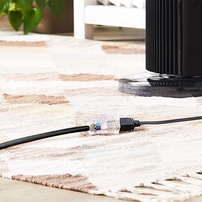 Indoor Outdoor Extension Cord Weatherproof with Lighted End, UL Certified, 12 Gauge 15FT Black 3 Prong Heavy Duty, 12/3 SJTW 15A Power Cord for Outdoor Lights, Lawn
