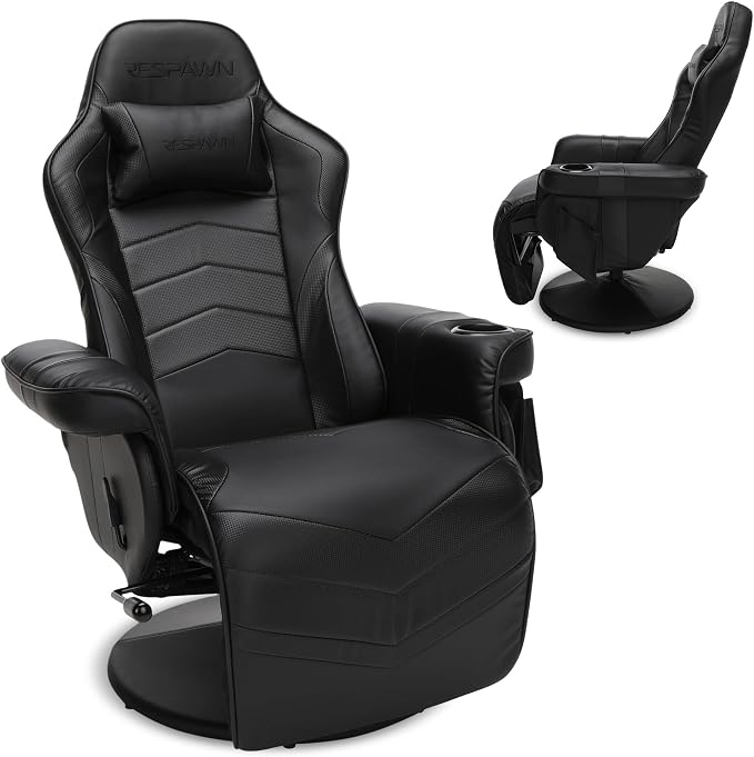 Respawn 900 Gaming Recliner Chair with Footrest, Cup Holder and Swivel | Ergonomic gaming recliner with footrest, cup holder, lumbar support, 135° recline & 360° swivel for console gaming