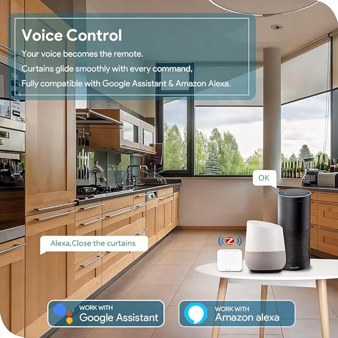 Smart ZigBee Roller Shade Motor Retrofit, Tuya App Control Electric Blind Motor, 5000mAh Rechargeable, Compatible with Alexa & Google Home, High Torque Kit (10 N.m for Φ40mm (1.57") Groove Tube)