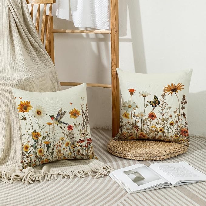 wyooxoo Spring Pillow Covers 20x20 Set of 4 Farmhouse Summer Throw Pillow Covers Floral Decorative Cushion Cases for Sofa Couch Outdoor Bedroom