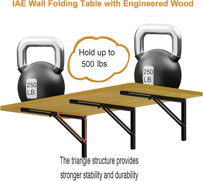 IAE 55x22in Floating Fold Desk,Wall-Mounted Folding Computer Table,Natural | Study Table with Shelf Brackets,Foldable Down Shelf with Engineered Wood,Fold Computer Desk for Small Apartment,Holds 513 lb