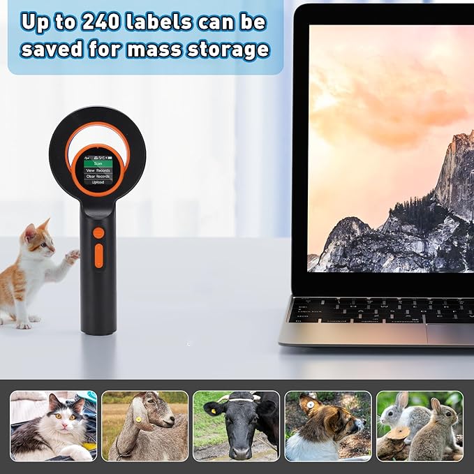 Fafeicy Pet Chip Reader, EMID FDX B ISO11784 85 Scanner with 2.4G BT USB Connectivity, for Animal Marker and Glass Digital Tag Detection up to 20cm