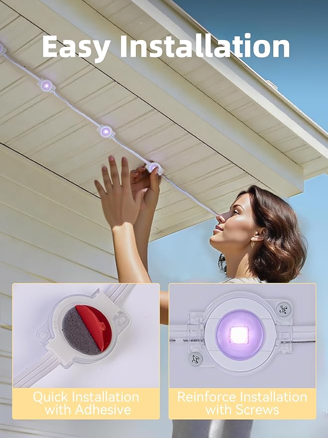 100FT Permanent Outdoor Lights, Smart RGB Eave Lighting for House, IP67 Waterproof LED Outside House Lights with App/Remote Control, for Christmas, Holiday Decor, Party, Daily