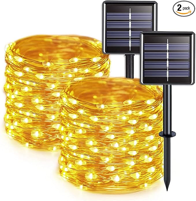 WESEN 300 LED Christmas String Lights Indoor Outdoor-2Pack, Solar String Lights 110FT with 8 Lighting Modes, Twinkle Fairy String Light for Bedroom Wedding Xmas Tree Party Garden Patio (Warm White)