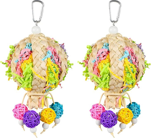 Bird Toys Foraging Shredder Hanging Toys Rope Perch with Bell Parakeet Toy Parrot Swing Climbing Standing Toys Bird Cage Accessories for Conure Cockatiel Budgies Lovebird, 2 Pack