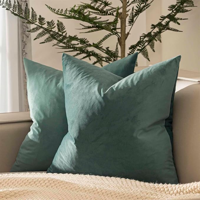 22x22 Velvet Throw Pillow Covers Set of 2 for Couch Sofa Bed,Emerald Blue | JUSPURBET Decorative Pillow Covers with Invisible Zipper for Modern Living Room Bedroom Home Decor