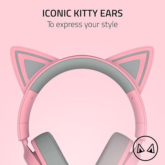 Razer Kraken Kitty V3 X Wired Gaming Headset, Kitty Ears, Pink | HyperClear Cardioid Mic, 40 mm Drivers, 7.1 Surround Sound, Comfy Ear Cushions, Cross-Platform via 3.5mm PC, PS5, Xbox