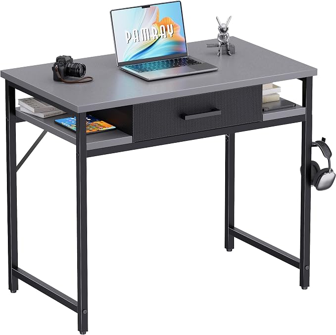 Pamray 32 Inch Small Computer Desk with Drawers for Bedroom Small Spaces | Compact, Sturdy, Easy Assembly, Mini, Suitable for Dorm and Apartment, Study and Writing