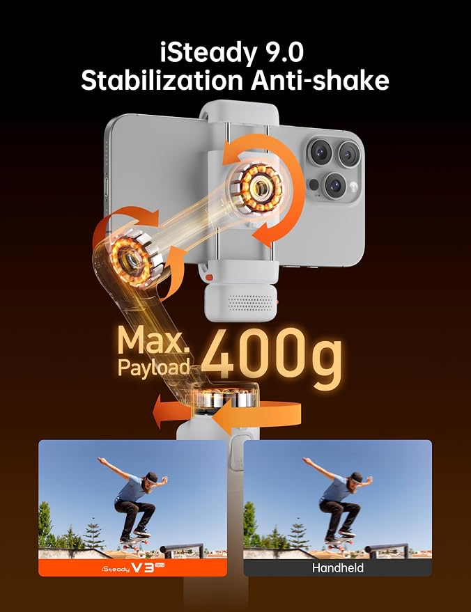 Hohem iSteady V3 Ultra Gimbal Stabilizer for Smartphone, AI Tracking Phone Gimbal, 1.22" Touchscreen Detachable Remote Control, Built-in Extension Rod & Tripod, 360�� Infinite Pan, Vlog Filming, White