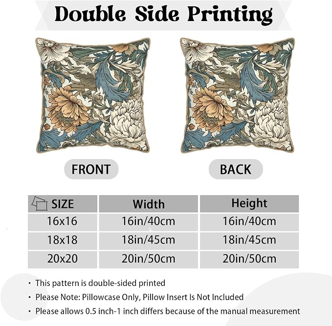 KSLIDS Vintage Flowers Soft Velvet Throw Pillow Covers Set of 2 Floral Plant Leaves Decorative Pillow Covers 16x16 Inch Yellow White Flowers Pillow Case for Sofa Couch Bedroom Farmhouse Home Decor
