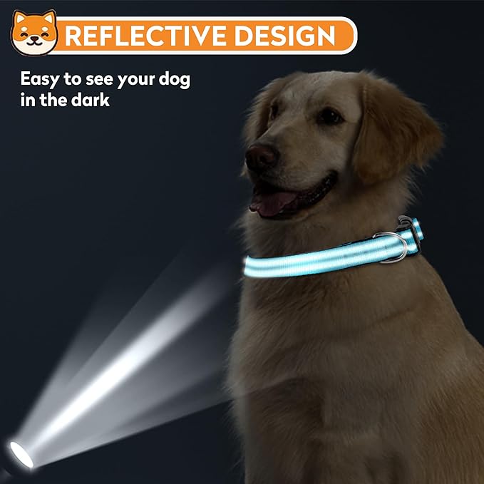 Reflective Dog Collar, Adjustable Soft Neoprene Padded Nylon Pet Collars with Buckle for Extra Large Dogs, Sky Blue,XL