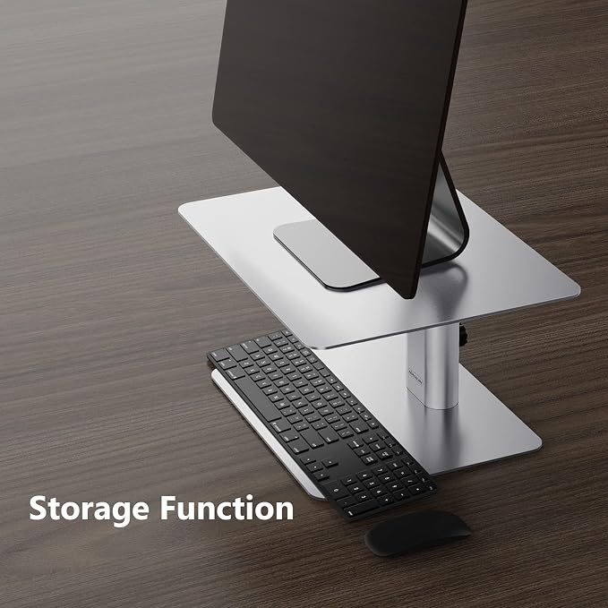 Nillkin Monitor Stand for Desk, Adjustable Height Computer Monitor Stand | Ergonomic Aluminum Computer Stand for Desktop | iMac, Studio Display XDR, Dell, HP, Lenovo, Other Screen Display | Silver
