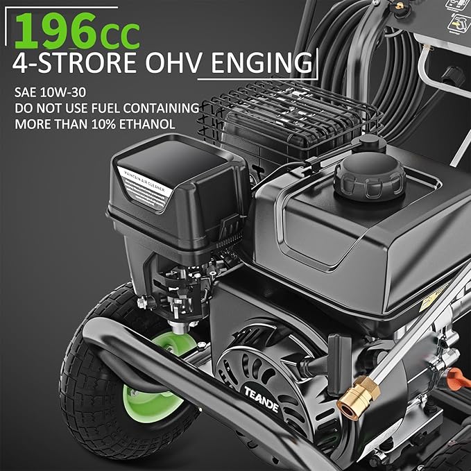 4200PSI Pressure Washer 4.0GPM Gas Power Washer 196CC Gas Powered Washing Machine Commercial High Pressure Washer with 25ft Hose&5 Nozzles for Patio Garden Yard Vehicle,EPA/CARB/ETL