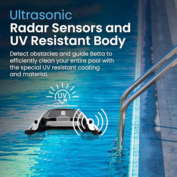 Betta SE Solar Powered Automatic Robotic Pool Surface Skimmer Cleaner with 24/7 Continuous Cleaning Battery Power and Re-Engineered Twin Salt Chlorine Tolerant Motors (White)