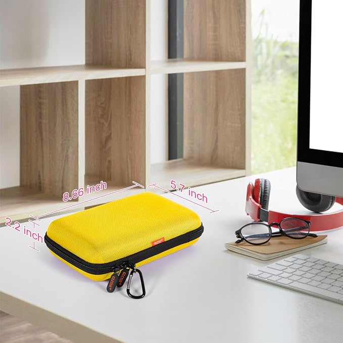 Bright Yellow Hard Shell Electronic Organizer Carrying Case - Shockproof Large Storage Case for Hard Drive, Phone, Power Bank, Charger, Earbuds - Zipper Pouch Gadget Bag for Business, Travel
