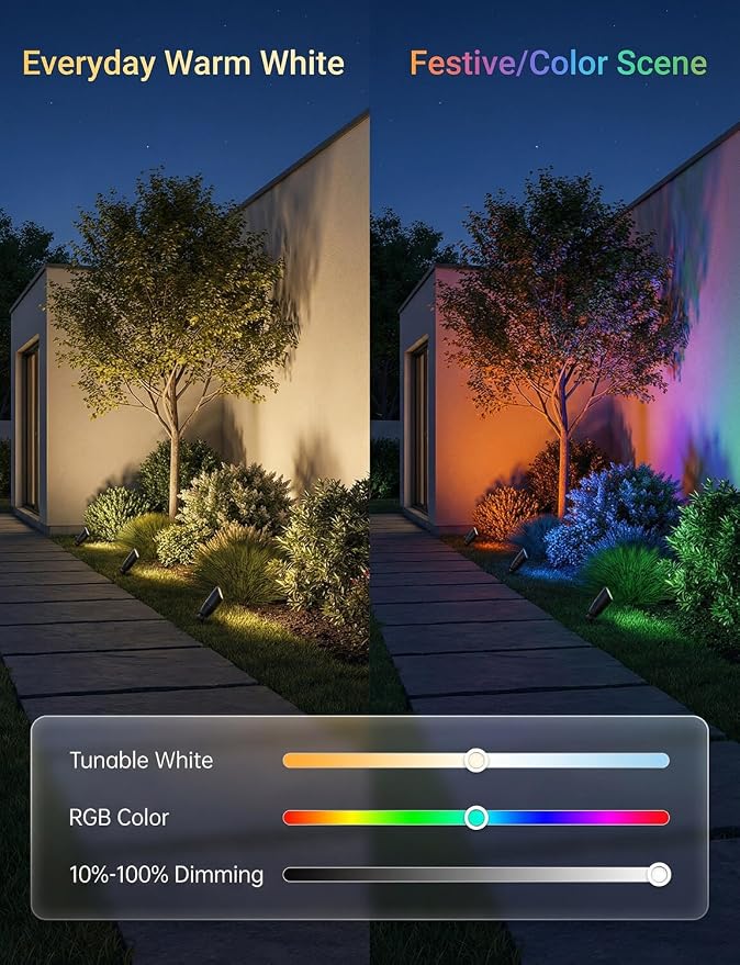 Smart RGBCW Outdoor Color Changing Spotlight, 12v Low Voltage Landscape Lighting for Yard, App & Remote Control, Replaceable Bulb, IP65 Waterproof, Transformer and Wire Not Included, 1 Pack
