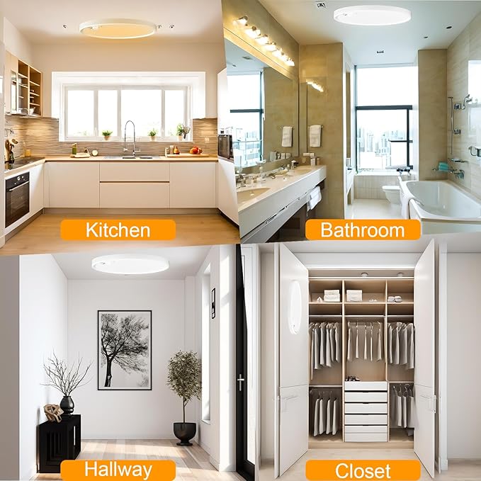Eleganted Motion Sensor Ceiling Light Hard Wired，8.7 Inch LED Flush Mount Ceiling Light Fixture,3000k/4000k/6000k Selectable 18W Ceiling Lights for Pantry Hallway Stairwell Porch 2 Pack