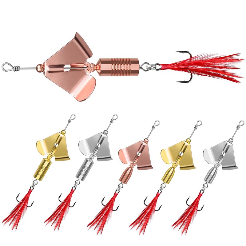 TRUSCEND Well-Made Rooster Tail Buzzbait Fishing Lures with Flash Copper Body and Blade, Spinning Spoons System Fishing Spinners for Jigging, Freshwater Crappie Jigs, Buzz Bait for Bass Trout Walleye